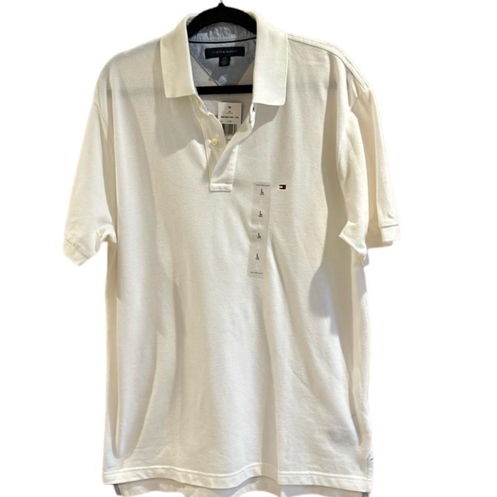 Tommy Hilfiger White Short Sleeves Button Polo shirt Men size L NEW